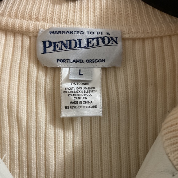 Pendleton Ivory Leather And Ribbed Merino Wool Full-zip Jacket, Large - Picture 2 of 7